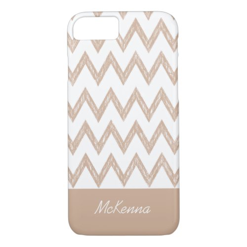 Trendy Pencil Tan Chevron Zigzags With Name iPhone 87 Case