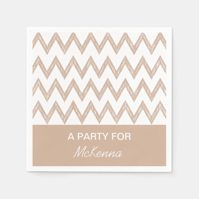 Trendy Pencil Tan Chevron Zigzags With Name Napkins (Front)