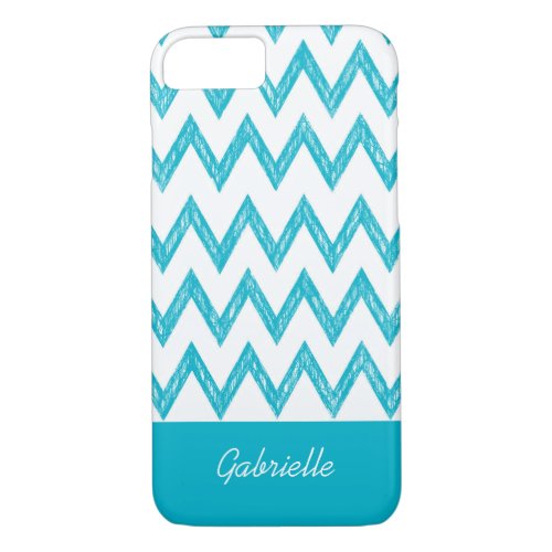 Trendy Pencil Turquoise Chevron Zigzags With Name iPhone 87 Case