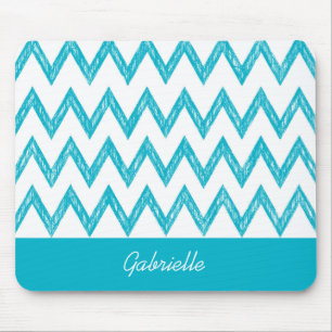 Trendy Pencil Turquoise Chevron Zigzags With Name Mouse Pad