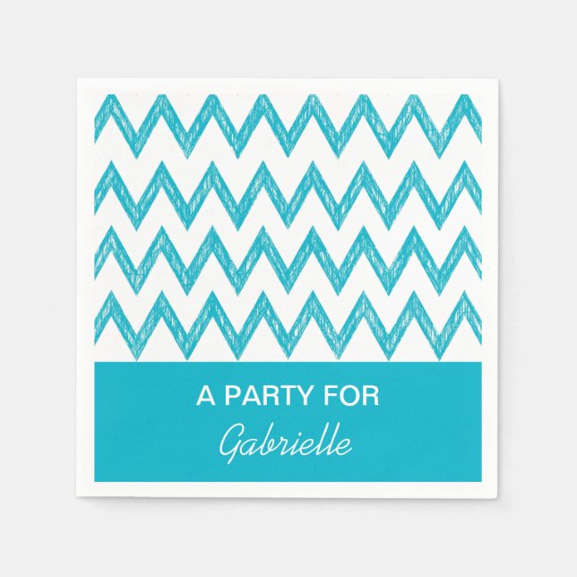 Trendy Pencil Turquoise Chevron Zigzags With Name Paper Napkins (Front)