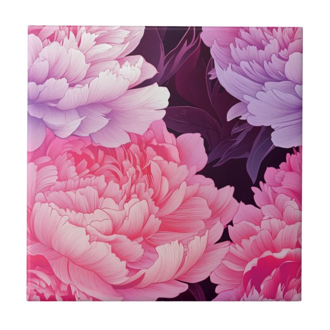 Trendy Peonies Ceramic Tiles  For Cozy Interiors (Front)