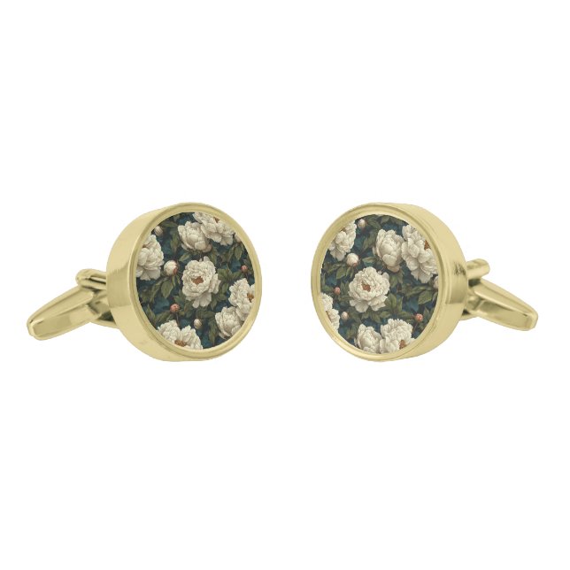 Trendy Personal Gifts Peonies Cufflinks (Angled)