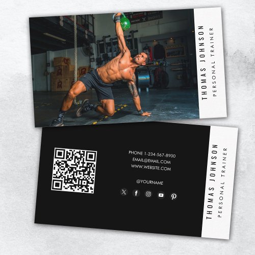 Trendy Personal Trainer Fitness Photo QR Code  Business Card