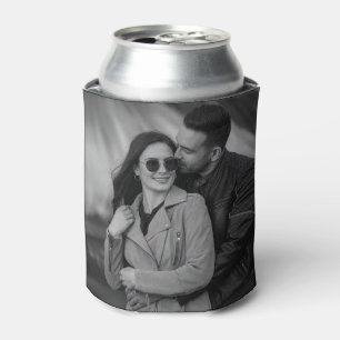 Trendy Personalized 2 Photo Template Double Sided Can Cooler