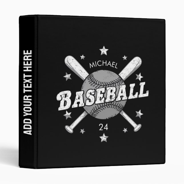 Trendy Personalized Baseball Name and Number  3 Ring Binder (Front/Spine)