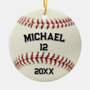 Trendy Personalized Baseball Name and Number Ceramic Ornament
