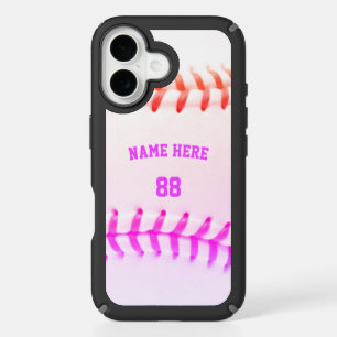 Trendy Personalized Baseball Name and Number girly iPhone 16 Case