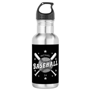 Trendy Personalized Baseball Name and Number Stainless Steel Water Bottle