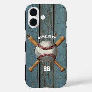 Trendy Personalized Baseball Name and Number Wood iPhone 16 Case