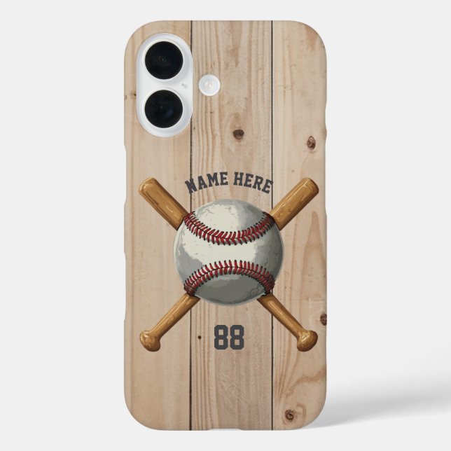 Trendy Personalized Baseball Name and Number Wood  Case-Mate iPhone Case (Back)