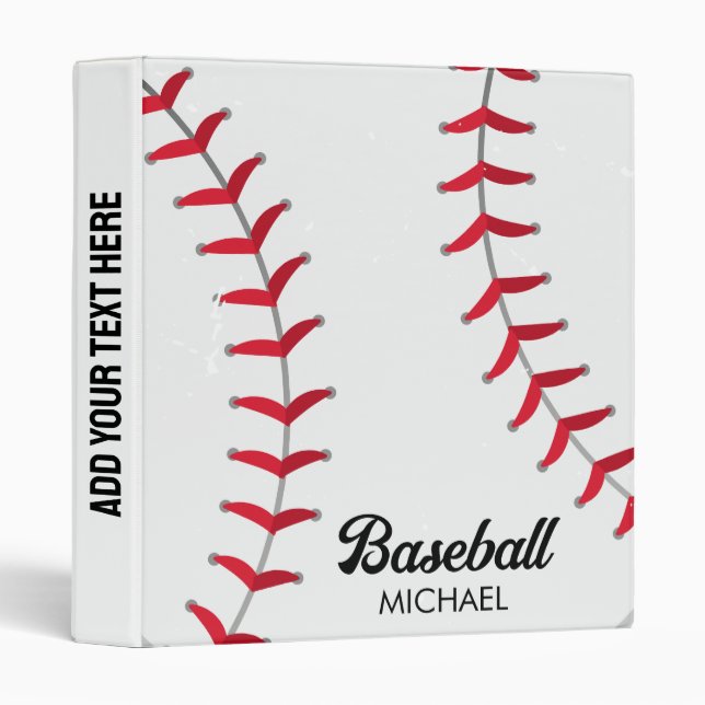 Trendy Personalized Baseball Player Black 3 Ring Binder (Front/Spine)