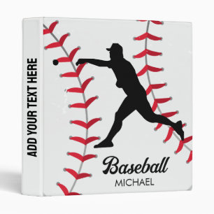 Trendy Personalized Baseball Player Black 3 Ring Binder