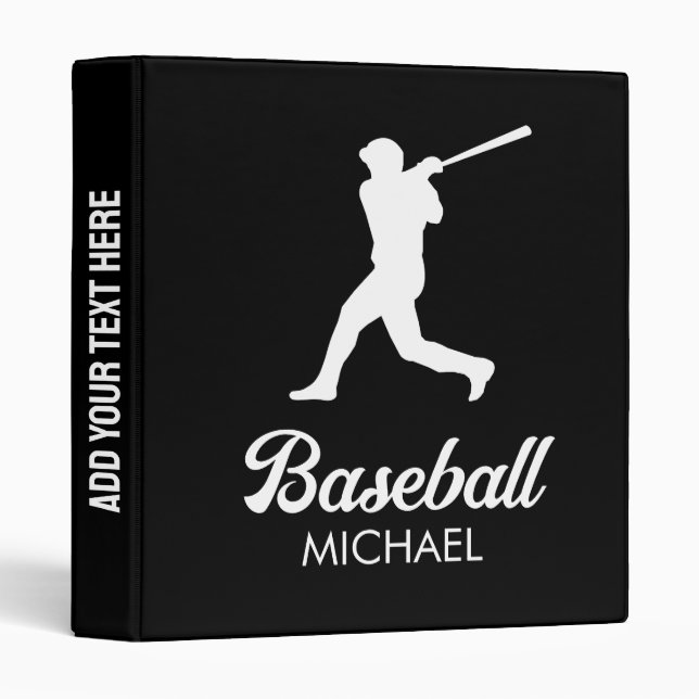 Trendy Personalized Baseball Player Black 3 Ring Binder (Front/Spine)