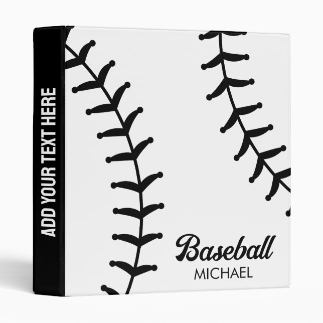 Trendy Personalized Baseball Player Black 3 Ring Binder (Front/Spine)