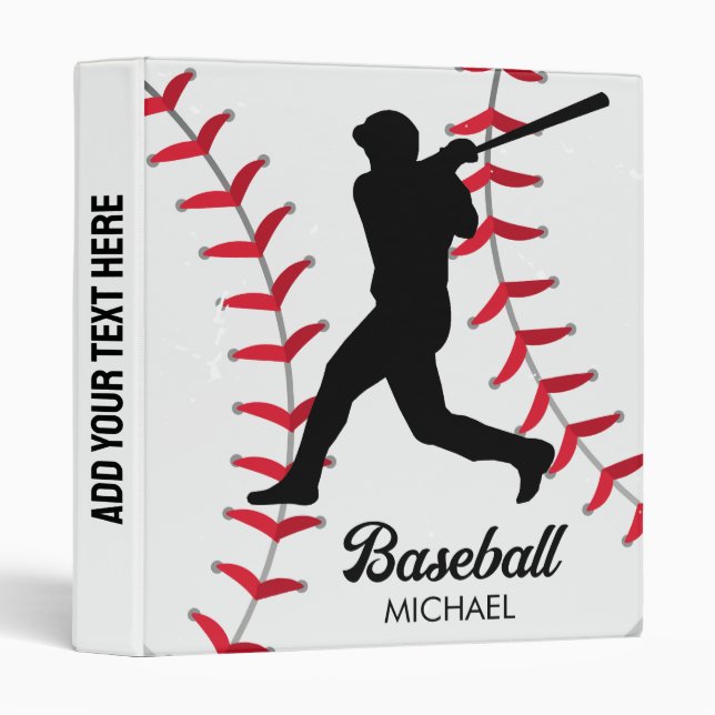 Trendy Personalized Baseball Player Black 3 Ring Binder (Front/Spine)