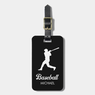 Trendy Personalized Baseball Player Black Luggage Tag
