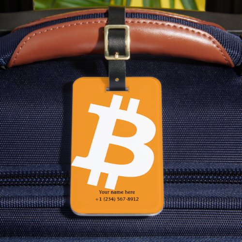 Trendy Personalized Bitcoin Orange Logo Luggage Tag