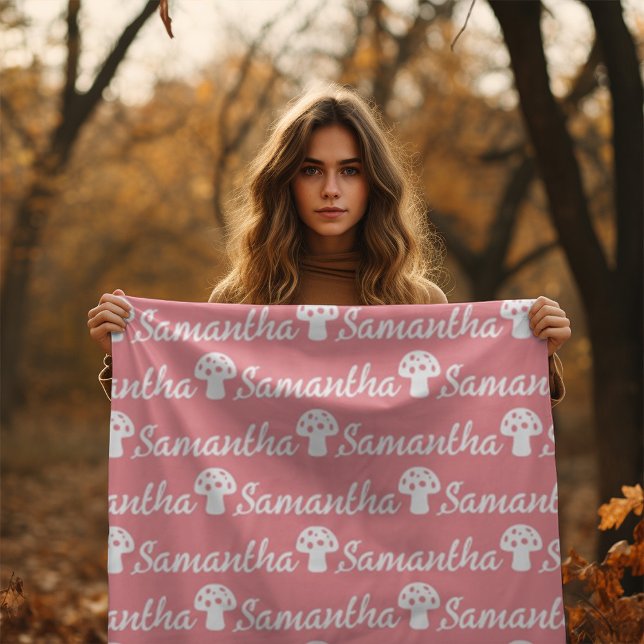 Trendy Personalized Calligraphy Name Mushroom  Fleece Blanket (Creator Uploaded)