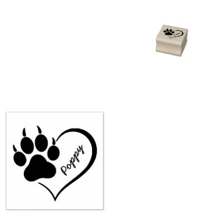 Trendy Personalized Cat Pet Paw Heart Print Rubber Stamp