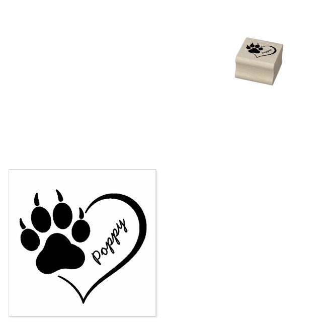 Trendy Personalized Cat Pet Paw Heart Print        Rubber Stamp (Stamped)