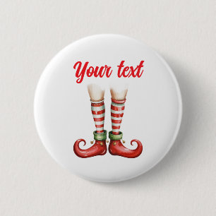 Trendy Personalized Christmas Holiday Elf Feet Button