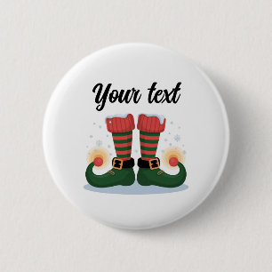 Trendy Personalized Christmas Holiday Elf Feet Button