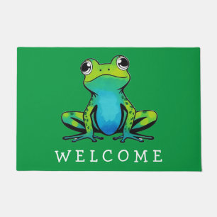 Trendy Personalized Cute Happy Frog Welcome Doormat