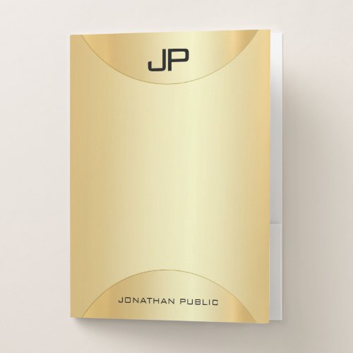 Trendy Personalized Faux Gold Elegant Monogrammed Pocket Folder