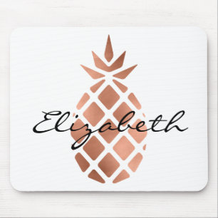 Trendy Personalized Faux Rose Gold Foil Pineapple Mouse Pad