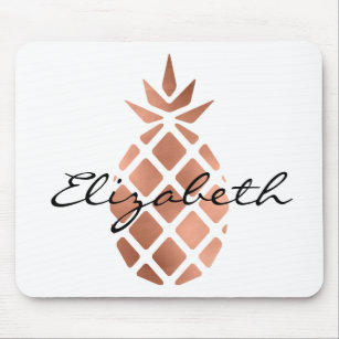 Trendy Personalized Faux Rose Gold Foil Pineapple Mouse Pad