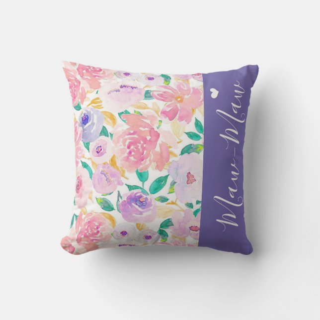 Trendy Personalized Floral Throw Pillow (Front)
