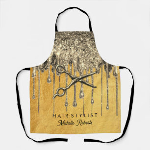 Trendy Personalized Gold Glitter Hairstylis Apron
