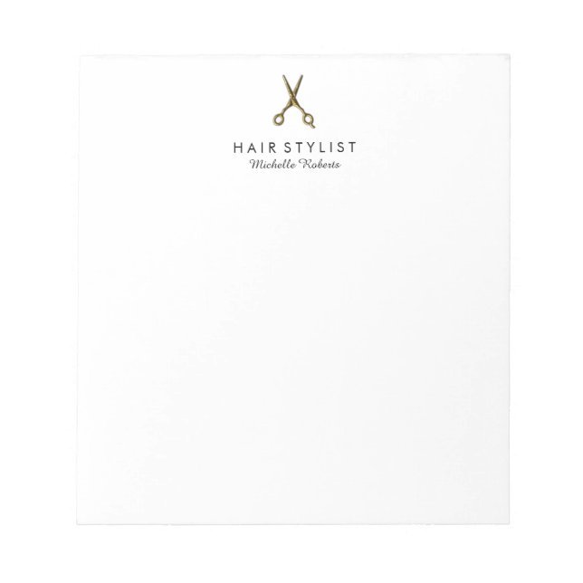 Trendy Personalized Gold Scissors Hair Salon  Notepad (Front)