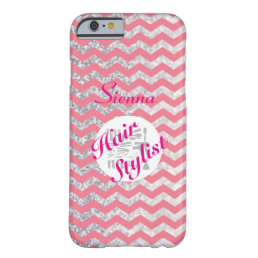 Trendy Personalized Hair Stylist pink silver Barely There iPhone 6 Case