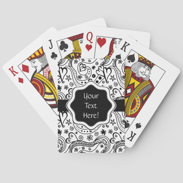 Trendy Personalized Hearts and Love Doodle Pattern Poker Cards (Back)