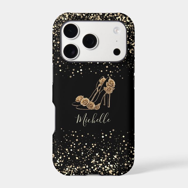 Trendy Personalized High Heels Gold Black          Case-Mate iPhone Case (Back)