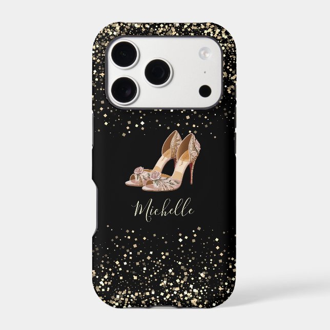 Trendy Personalized High Heels Gold Black          Case-Mate iPhone Case (Back)