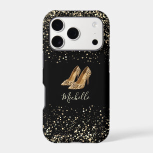 Trendy Personalized High Heels Gold Black iPhone 17 Pro Case