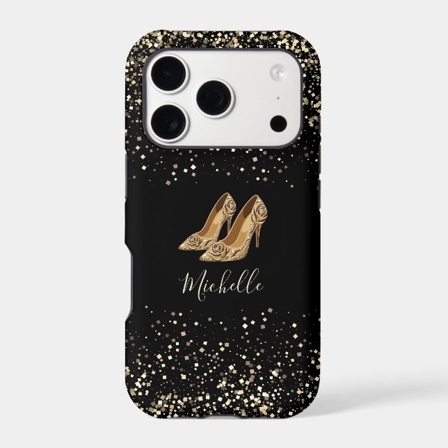 Trendy Personalized High Heels Gold Black          Case-Mate iPhone Case (Back)