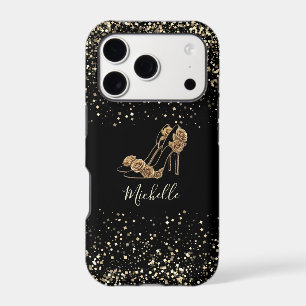 Trendy Personalized High Heels Gold Black iPhone 17 Pro Case