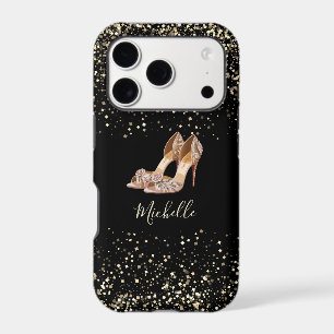 Trendy Personalized High Heels Gold Black iPhone 17 Pro Case