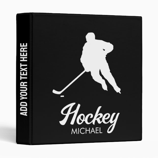 Trendy Personalized Hockey Player Name 3 Ring Binder (Front/Spine)