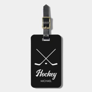 Trendy Personalized Hockey Player Name black       Luggage Tag