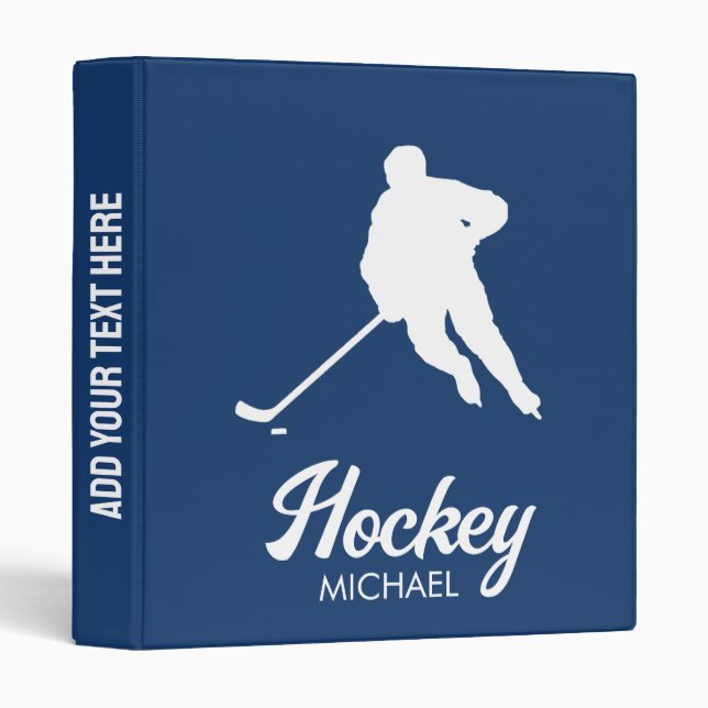 Trendy Personalized Hockey Player Name blue 3 Ring Binder (Front/Spine)