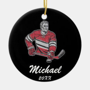 Trendy Personalized Hockey Player Name Ceramic Ornament