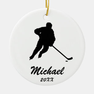 Trendy Personalized Hockey Player Name Ceramic Ornament