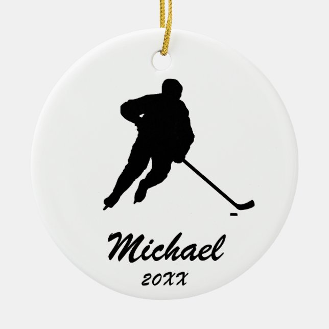 Trendy Personalized Hockey Player Name Ceramic Ornament (Front)