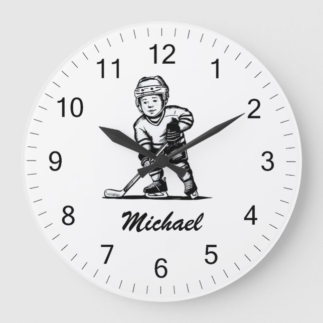 Trendy Personalized Hockey Player Name Large Clock (Front)