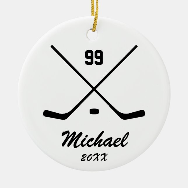 Trendy Personalized Hockey Player Name Number Ceramic Ornament (Front)